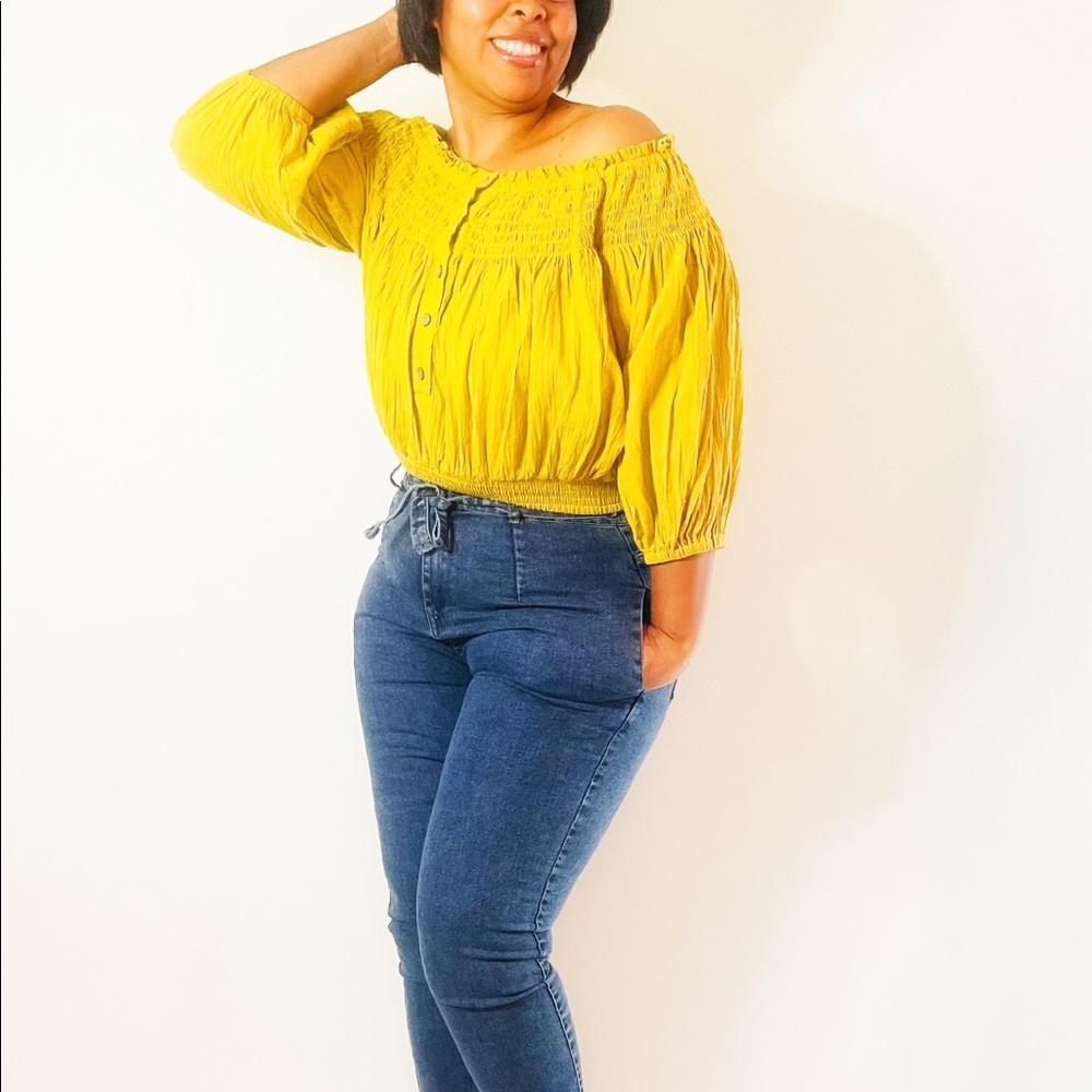 Mustard Off The Shoulder Crop Top